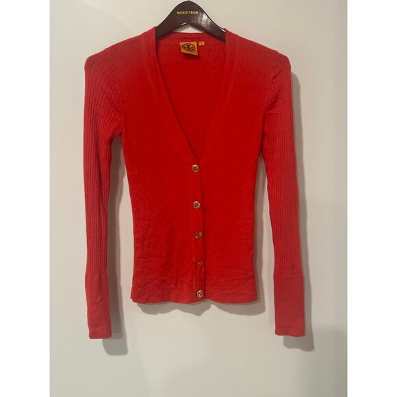 Red Tory Burch Merino Wool Cardigan, Size Small, KB432 - Picture 1 of 5
